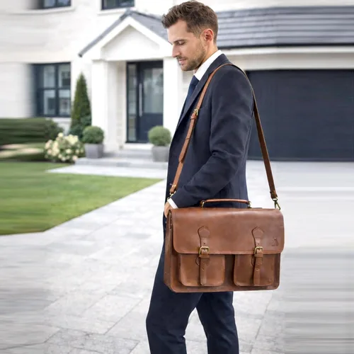 Vista 7 de Leather Messenger Bag For Men, Vintage Handmade Laptop Briefcase and Shoulder Bag for Men