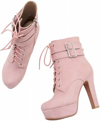 Vista 4 de XIEDA Botines de tacón alto con cordones y cremallera lateral para mujer