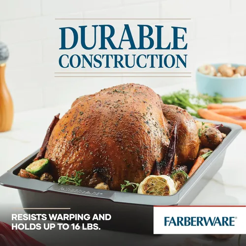 Vista 7 de Farberware Bakeware - Sartén antiadherente para asar con estante en U, 14.75 pulgadas x 10.75 pulgadas, color gris