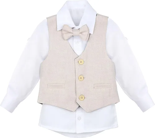 Vista 6 de Lilax Traje formal de 4 piezas para niños, chaleco, pantalones y corbata, Blanco