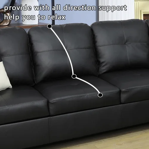 Vista 4 de A Ainehome Juego de sofá de sala de estar, 2 piezas, sofá seccional en forma de L, sofá de piel sintética con diván para sala de A-Negro
