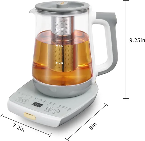 Vista 7 de Olla de salud, oficina, hogar, hervidor eléctrico con infusor, control de temperatura, 12 procedimientos funcionales para frutas, té y café