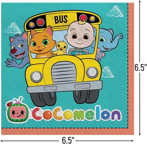 Vista 2 de Amscan Servilletas de papel Cocomelon para fiestas, 6.5 x 6.5 pulgadas, multicolor, paquete de 16