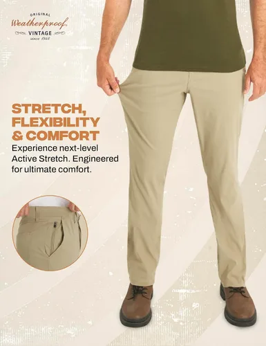 Vista 8 de Pantalones casual Weatherproof Vintage para hombre - Ajuste regular, ultra elásticos, parte delantera plana, chinos Pantalones ligeros para trabajo