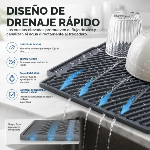 Vista 4 de Tapete de drenaje de silicona, tapete de drenaje plegable, tapete de drenaje grande de 17 x 13 pulgadas, tapete escurridor ecológico, resistente al