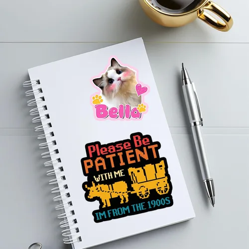 Vista 4 de 3 calcomanías de vinilo impermeables con texto en inglés «Please Be Patient with Me Im from the 1900s», vintage, retro, millennial Gen X