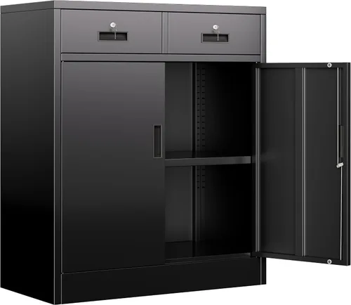 Vista 19 de BESFUR Armario de almacenamiento de metal de 36 pulgadas de alto, gabinete de metal negro con 2 puertas con cerradura y 2 estantes ajustables