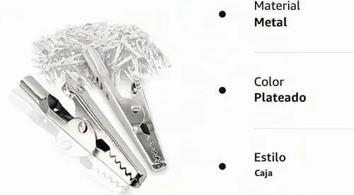 Vista 6 de 25 unidades de pinzas de cocodrilo de metal de 51 mm, pinzas de resorte para línea de prueba, pinzas de cocodrilo de tono plateado, pinzas