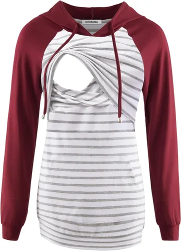 Vista 40 de GINKANA Sudadera con capucha para mujer, manga larga, lactancia materna, ropa casual