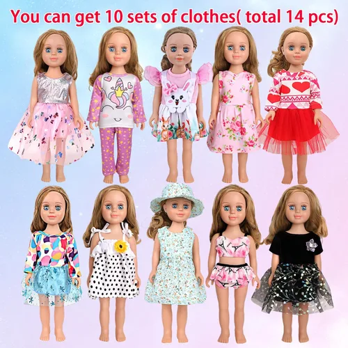 Vista 2 de MSYO 10 piezas de ropa de muñeca, ropa de muñeca de 18 pulgadas, ropa de muñeca de bebé, para muñecas de 16 a 18 pulgadas, vestidos florales