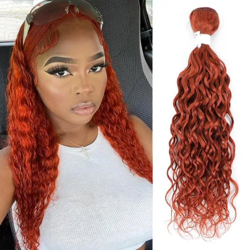 Vista 7 de Paquete de cabello humano ondulado #350, color naranja quemado, 10 pulgadas, doble trama rizado, 100% cabello humano brasileño, 1 paquete