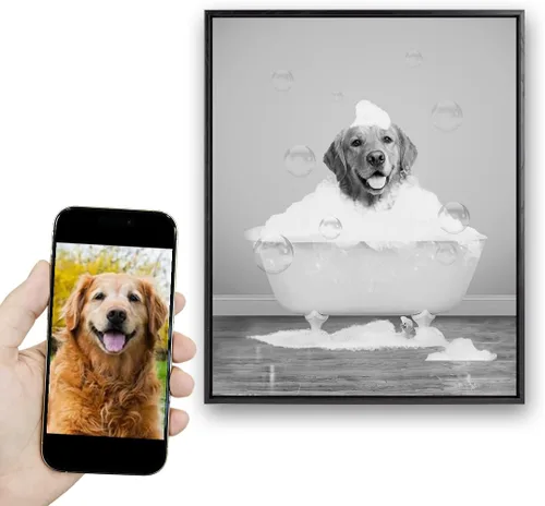 Vista 48 de kvtiwee retrato personalizado de mascota a partir de foto, arte de pared en lienzo de gato en el inodoro, arte de baño divertido en blanco y negro