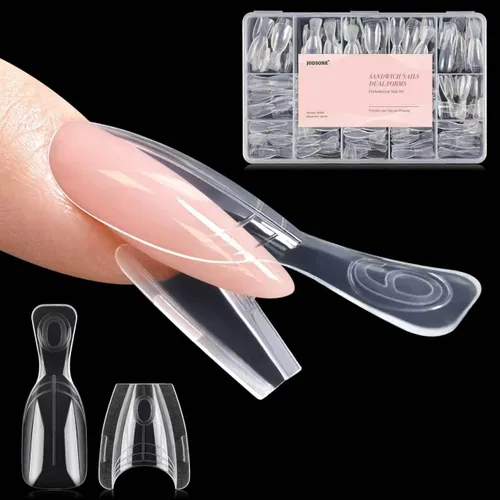 Vista 9 de JODSONE 240 uñas tipo sándwich de doble forma: formas de uñas largas reutilizables con líneas guía, 15 tamaños de molde de uñas para extensión