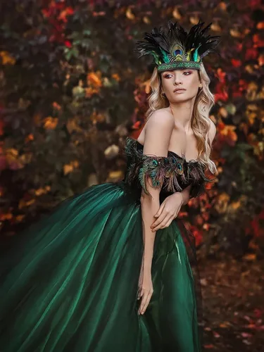Vista 5 de CAKURE Disfraz de pavo real para mujer tocado de plumas de carnaval tocado con corona diadema para fiesta de Halloween