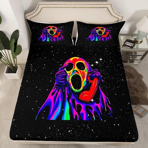 Vista 29 de Juego de sábanas bajeras con bonito diseño de gato negro para niños y niñas, diseño de dibujos animados de Halloween, gato, animales, sábanas