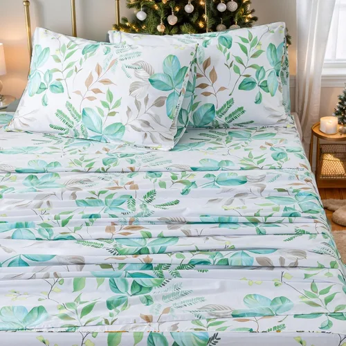 Vista 37 de FADFAY Juego de sábanas tamaño King, sábanas de algodón percal rosa floral con bolsillo profundo, ropa de cama vintage lujosa azul con estampado