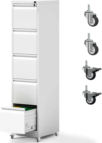 Vista 9 de Archivador de 4 cajones con ruedas, archivador de metal con cerradura y ruedas, almacenamiento rodante para oficina en casa, archivadores verticales