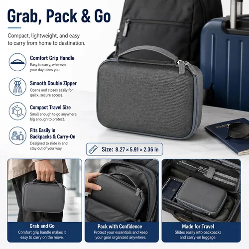 Vista 4 de Comecase Osmo Mobile 8/7P - Funda compatible con DJI OM 8/OM 7 Pro/7 Gimbal Stabilizer, bolsa de viaje con bolsillo de malla y acolchado de esponja