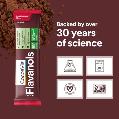 Vista 3 de CocoaVia Cardio Health Cacao en polvo, 15 palitos de una sola porción, 500 mg de flavanoles de cacao, apoya la salud del corazón, aumenta el óxido