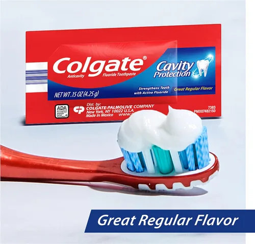Vista 6 de Colgate Pasta de dientes con flúor, gran sabor regular, pasta de dientes tamaño viaje, bolsa de 0.15 onzas, paquete de 1000