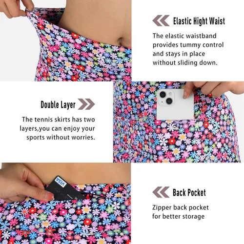 Vista 4 de beroy Falda pantalón para mujer, falda de 20 pulgadas hasta la rodilla para mujer, falda atlética con pantalones cortos