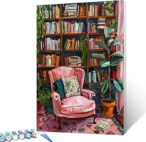 Vista 22 de Aihonmin Estantería 6 Pack Pintar por Números para Adultos Libros Pintura DIY sobre Lienzo con Pinceles Pigmento Manualidades DIY Pintura Acrílica