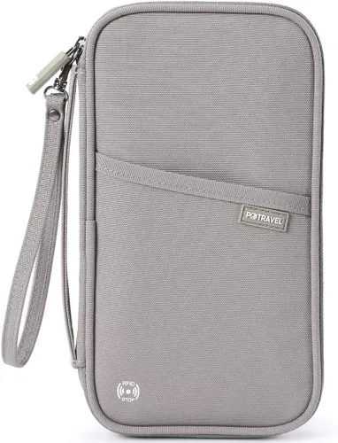 Vista 2 de VanFn Cartera RFID para pasaporte de viaje, soporte para pasaporte familiar, organizador de documentos de viaje serie P.Travel (nailon, gris)