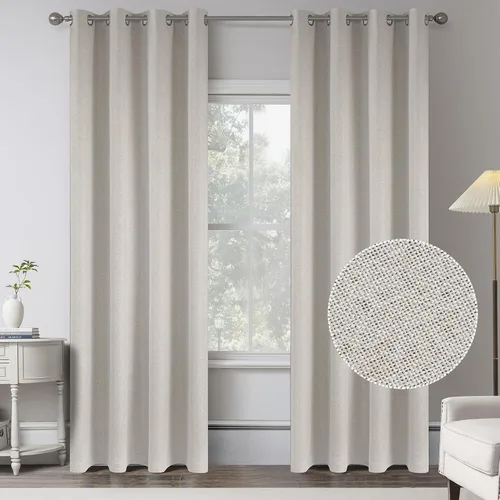 Vista 11 de KEQIAOSUOCAI Cortinas de lino 100% opacas de 100 pulgadas de largo, 2 paneles para dormitorio, estilo casa de campo moderna, completamente negro