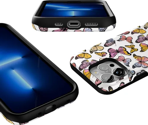 Vista 3 de Casely Funda para iPhone 13 Pro Free Spirit Mariposa arcoíris Compatible con MagSafe Diseño protector audaz