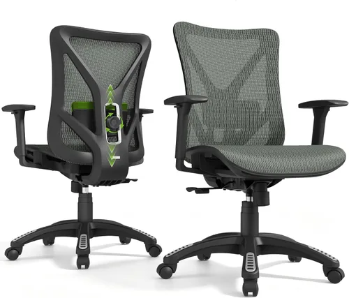 Vista 12 de Silla de oficina ergonómica, sillas de escritorio de malla para computadora con soporte lumbar ajustable, reposabrazos 3D, función de inclinación