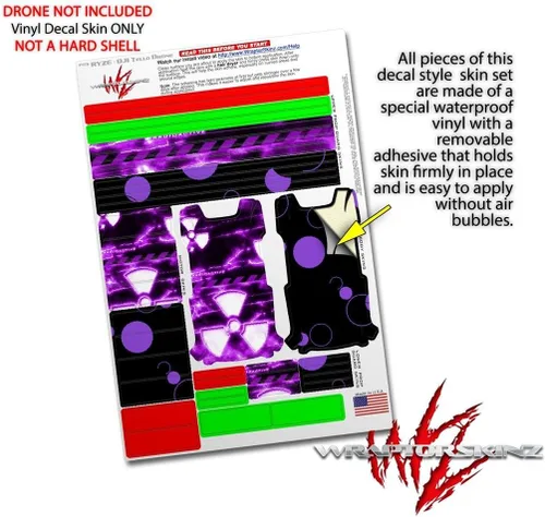 Vista 4 de Skin Decal Wrap 2 Pack para DJI Ryze Tello Drone Radioactive Purple Drone No Incluido