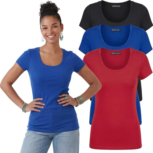 Vista 109 de Emmalise - Camiseta de manga corta para mujer, cuello redondo, estilo básico, pack de valor, tallas junior y grandes