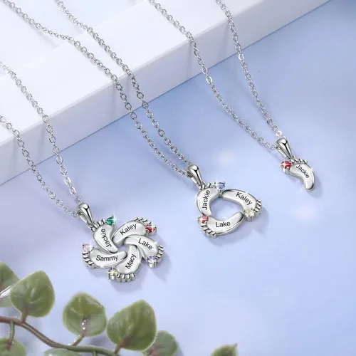 Vista 5 de Wendy Made Personalized Mothers Christmas Necklace for Mom - Custom 1-6 Birthstones Name Necklace for Mother Daughter - Family Name Necklace for