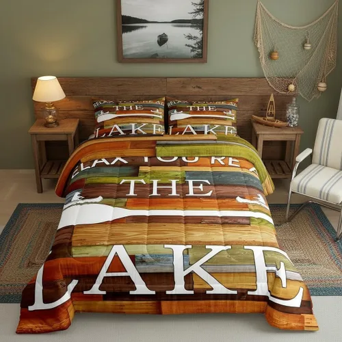 Vista 48 de Lake House - Juego de edredón tamaño individual, juego de ropa de cama rústica de granja vieja de 2 piezas para niños, adolescentes y adultos
