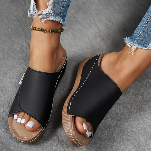 Vista 4 de Sandalias de cuña para mujer, puntera abierta, soporte de arco, calzado ortopédico para caminar, zapatos elegantes de suela suave sin cordones