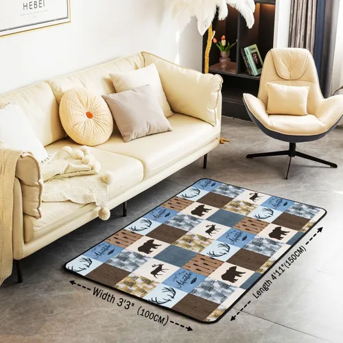 Vista 2 de Erosebridal Alfombra rústica de ciervo de 3 x 5 pies, alfombra de retazos de oso para niños, adolescentes y adultos, alfombra antideslizante de alce