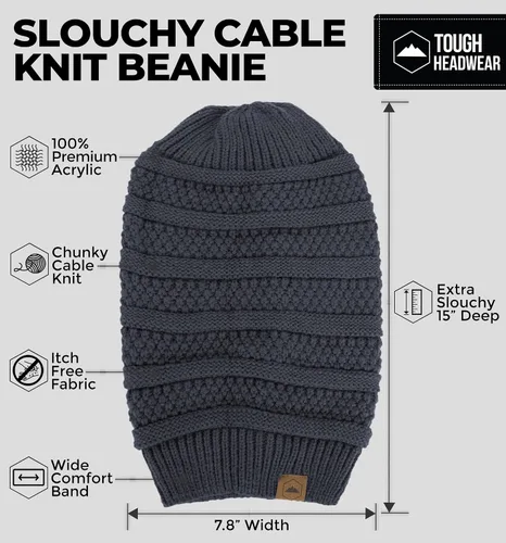 Vista 45 de Slouchy Cable tejido Gorro de lana por Tough Headwear – Gorro de lana de gran tamaño Sombreros Gorros Graves Sombreros Para Hombres y Mujeres