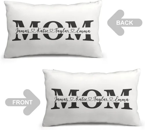 Vista 3 de Fundas de almohada lumbar personalizadas para el Día de la Madre con nombres de los niños, 12 x 20 pulgadas, funda de cojín rectangular decorativa