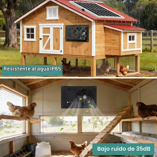 Vista 7 de Ventilador solar para gallinero con cable de 16.4 pies, temporizador de 3/6