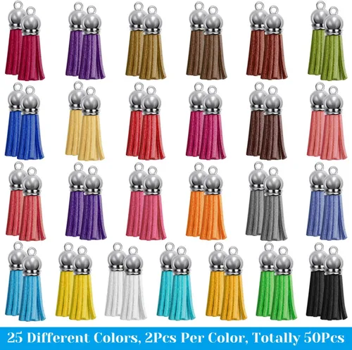 Vista 3 de cridoz - Juego de 200 anillos de llavero a granel de cridoz que incluye 50 borlas para manualidades, 50 anillos para llavero, 50 anillos de salto