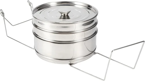 Vista 3 de 3 Tier Stackable Steamer Pot, Stainless Steel Cooker Insert for Pressure Cooker, Perfect for Steaming Rice, Vegetables, Meat and Fish