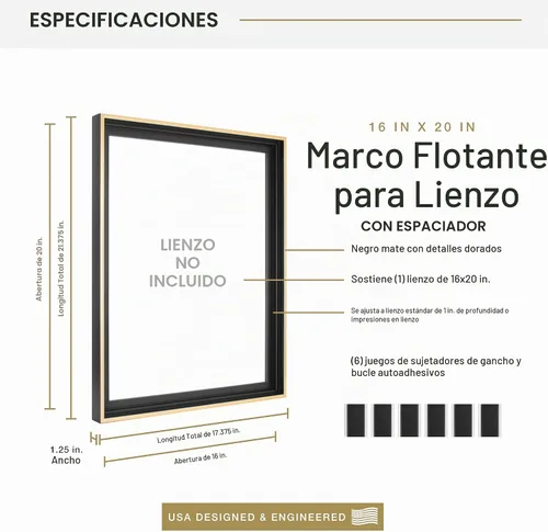 Vista 45 de MCS - Marco flotante de lona, 12 x 16, negro y dorado, paquete de 1