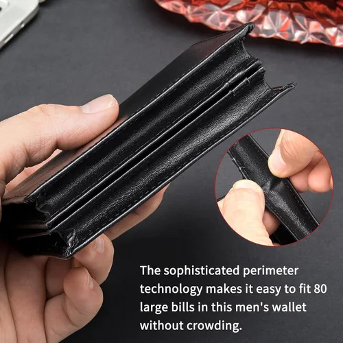 Vista 6 de Billetera plegable de cuero para hombre, Negro -, Bifold 002
