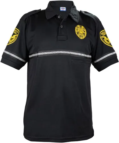 Vista 5 de First Class Camiseta polo con insignia de seguridad y parche para bicicleta con bolsillo con cremallera y rayas reflectantes