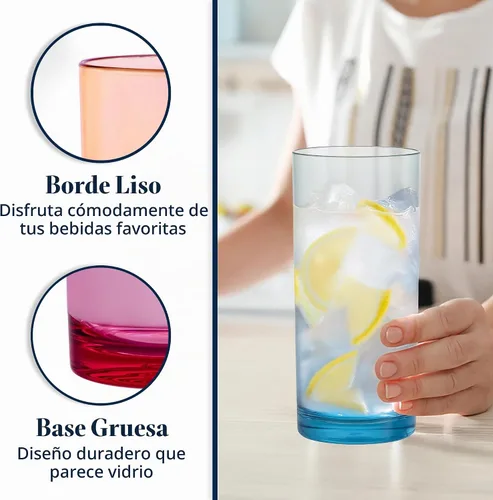 Vista 4 de Vasos de plástico reutilizables US Acrylic Classic (juego de 6) de 24 onzas, tazas de té helado de colores surtidos Vasos sin BPA, fabricados