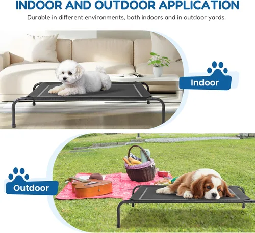 Vista 7 de FluffyDream Cama elevada de enfriamiento para perro, camas portátiles elevadas para perros, patas antideslizantes, cama hamaca portátil y duradera