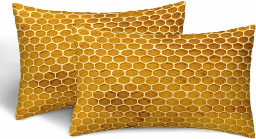Vista 36 de Juego de 2 fundas de almohada de panal de abeja de 18 x 18 pulgadas, color amarillo miel, abstracto, fundas de almohada cuadradas de terciopelo
