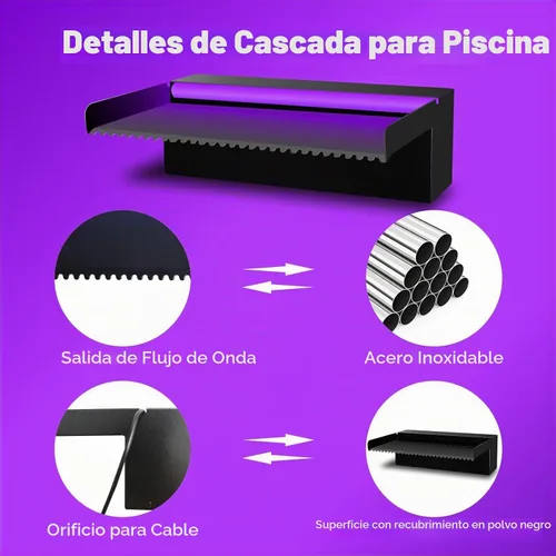 Vista 7 de Pamopamo Cascada Vertedero para Piscina de Acero Inoxidable Fuente de Estanque, Fuentes Negras para Exteriores con Control por APP y LED Coloridos