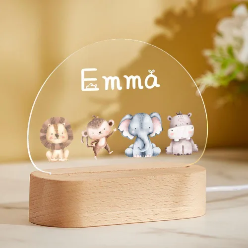 Vista 19 de VEELU Regalos personalizados para niños, luz nocturna con nombre personalizado con lindos animales, lámpara LED acrílica para bebé, regalo