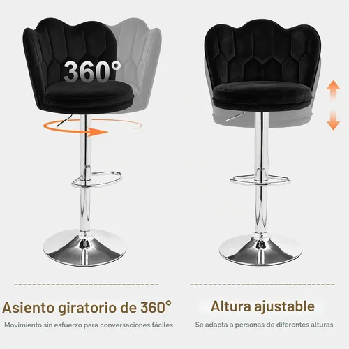 Vista 4 de VECELO Juego de 2 taburetes de bar, taburetes de bar ajustables con respaldo, taburete de altura de mostrador de terciopelo sin brazos, taburete